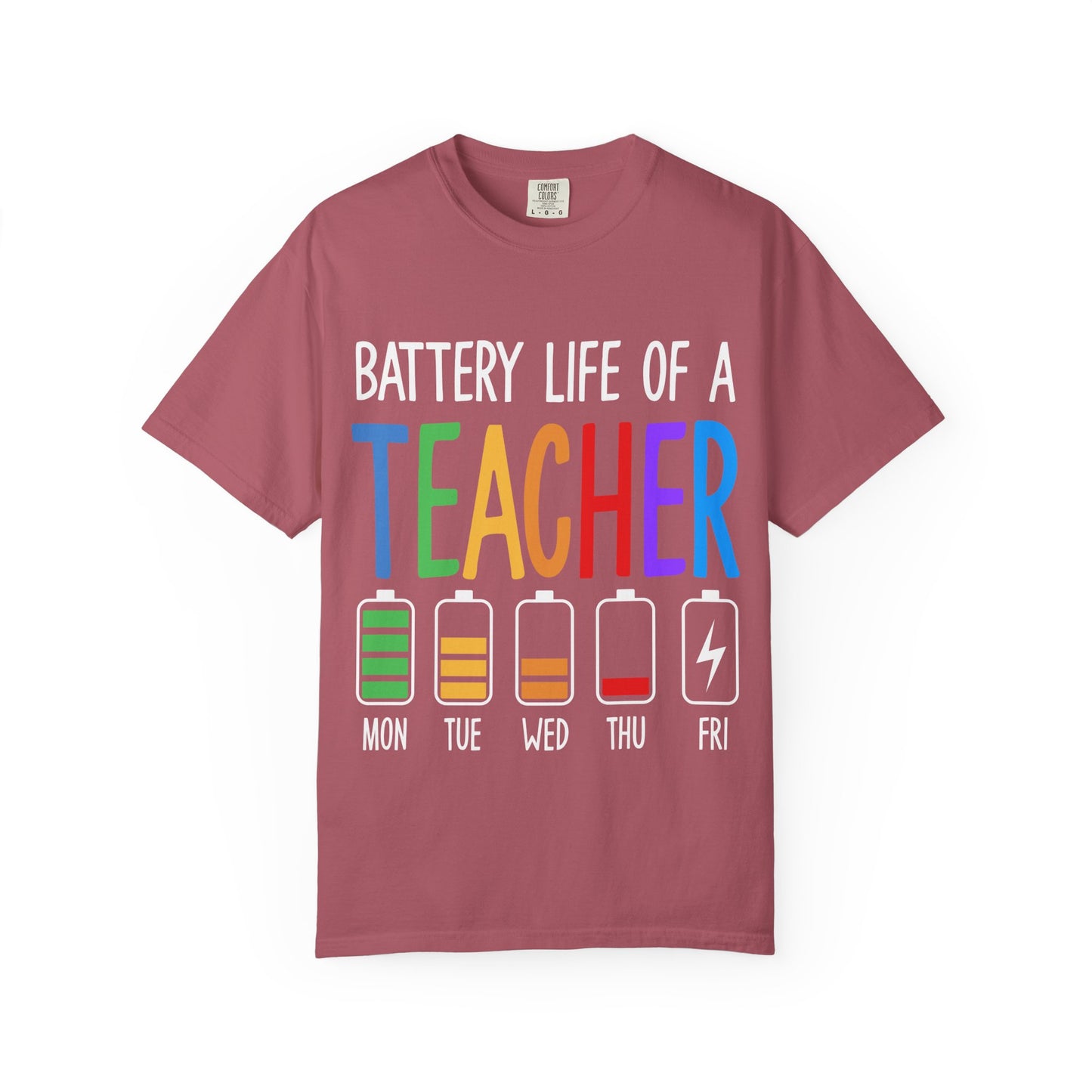 Battery Life of a Teacher T-Shirt - Battery Life of a Teacher - Gift for Educators, Teacher Appreciation, Back to School, Fun Classroom Shirt