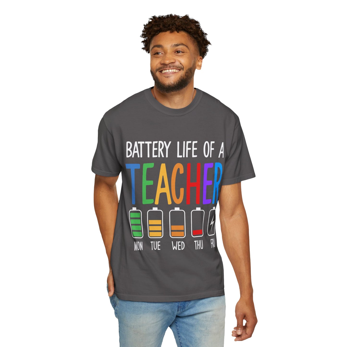 Battery Life of a Teacher T-Shirt - Battery Life of a Teacher - Gift for Educators, Teacher Appreciation, Back to School, Fun Classroom Shirt