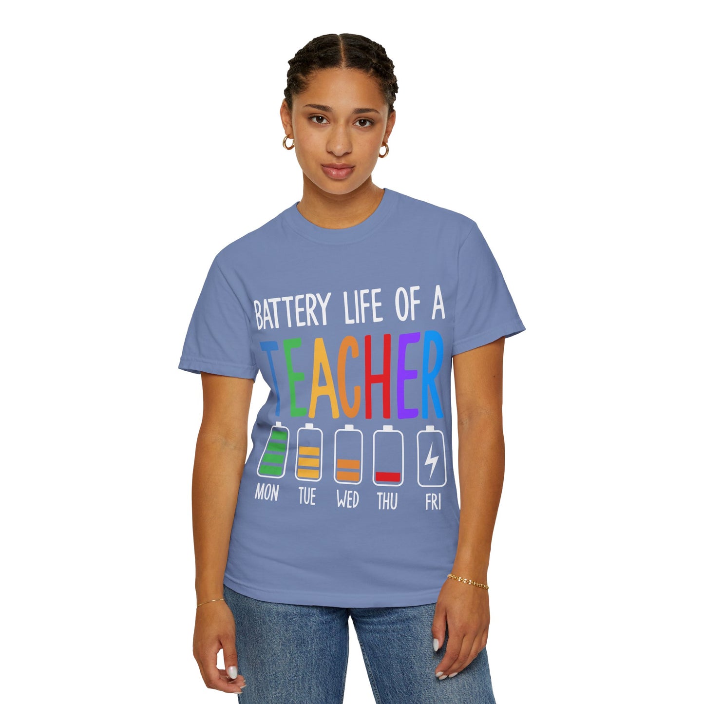 Battery Life of a Teacher T-Shirt - Battery Life of a Teacher - Gift for Educators, Teacher Appreciation, Back to School, Fun Classroom Shirt