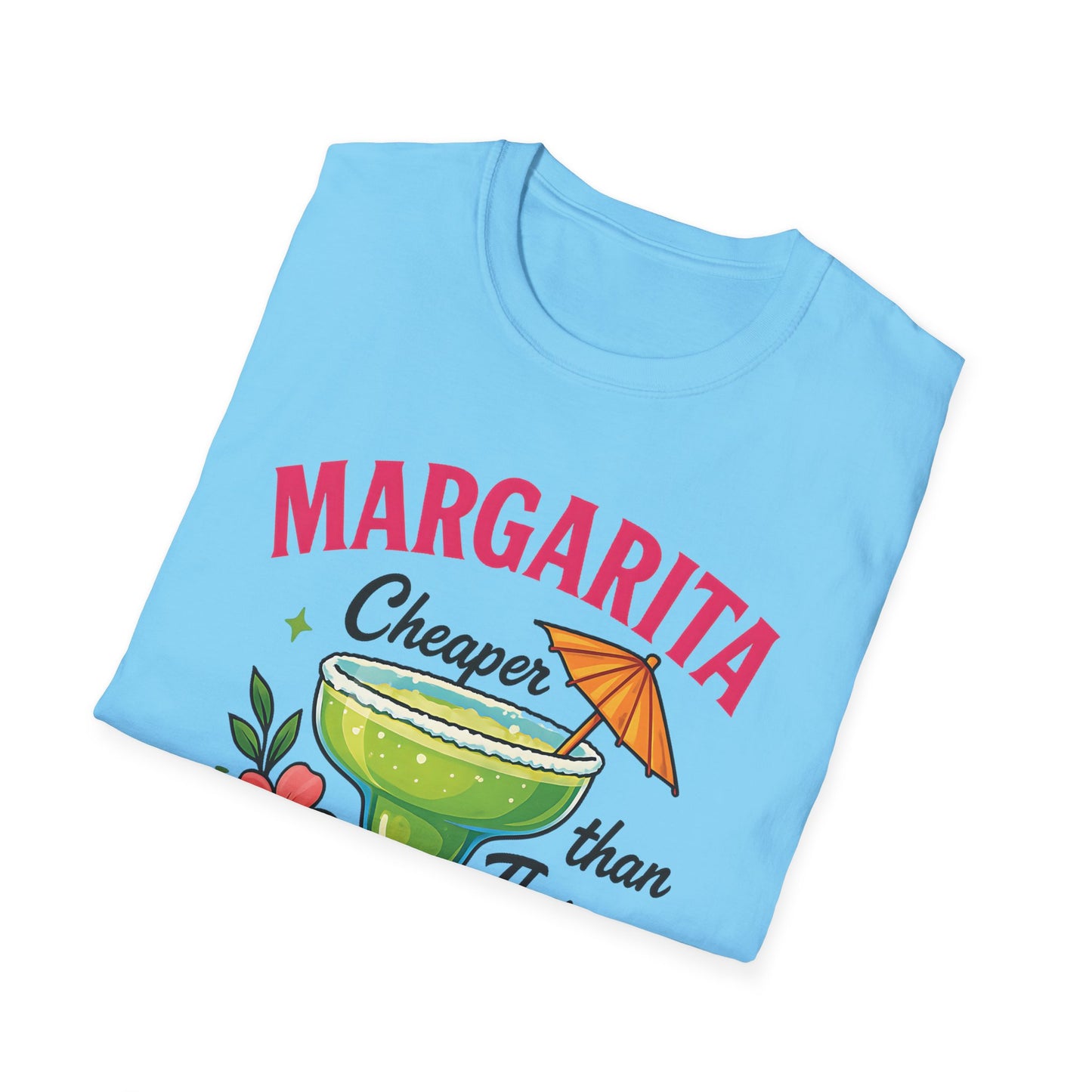 Margarita Lovers T-Shirt, Cheaper than Therapy Tee, Cocktail Humor Shirt, Unisex Softstyle Tee, Perfect Gift for Parties, Summer Vibes - To Be Designs