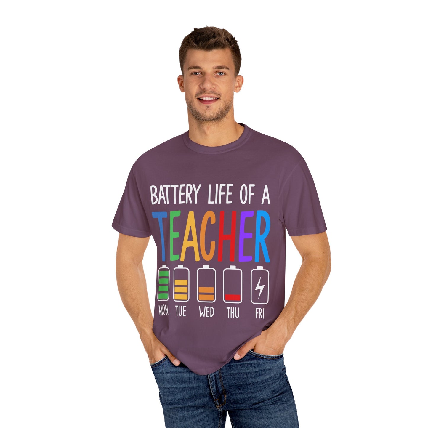 Battery Life of a Teacher T-Shirt - Battery Life of a Teacher - Gift for Educators, Teacher Appreciation, Back to School, Fun Classroom Shirt
