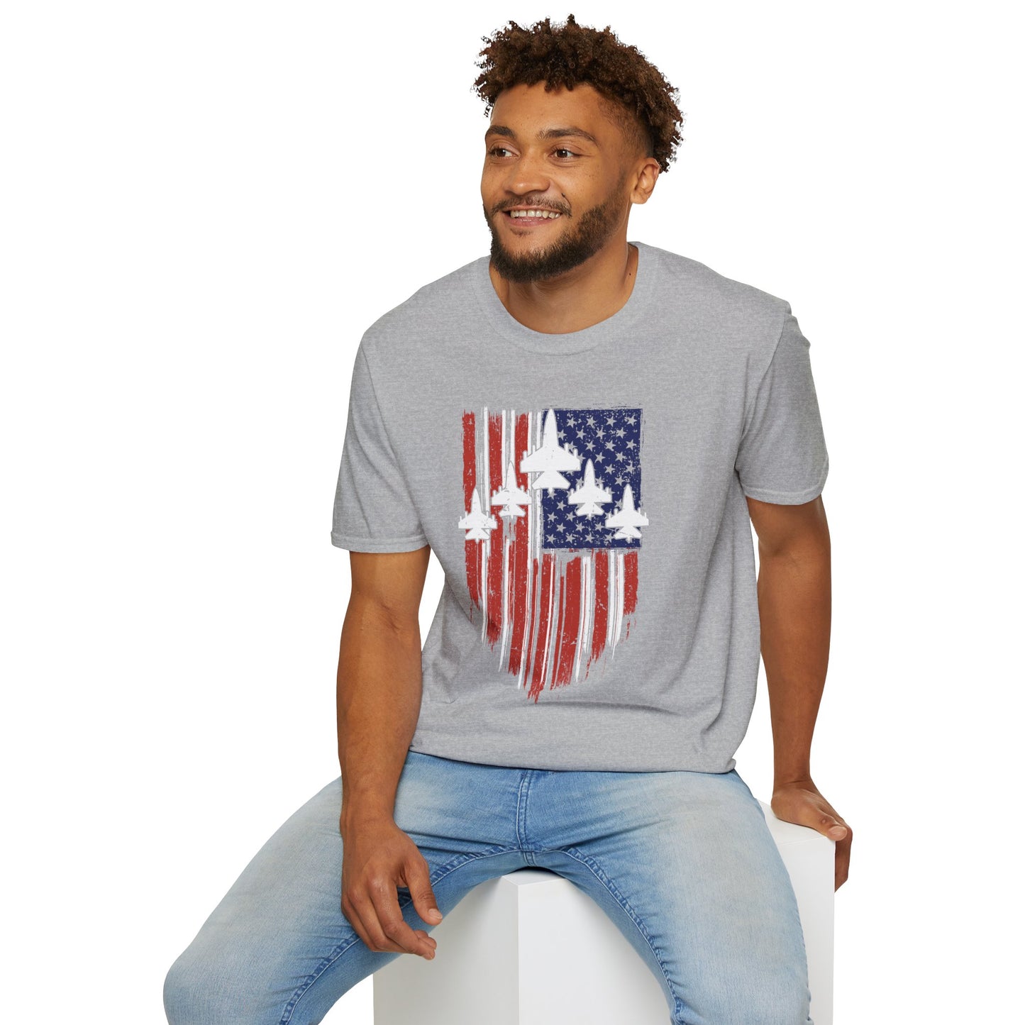 Unisex T-Shirt Jet Flag USA Military Patriotic Shield 4th of July