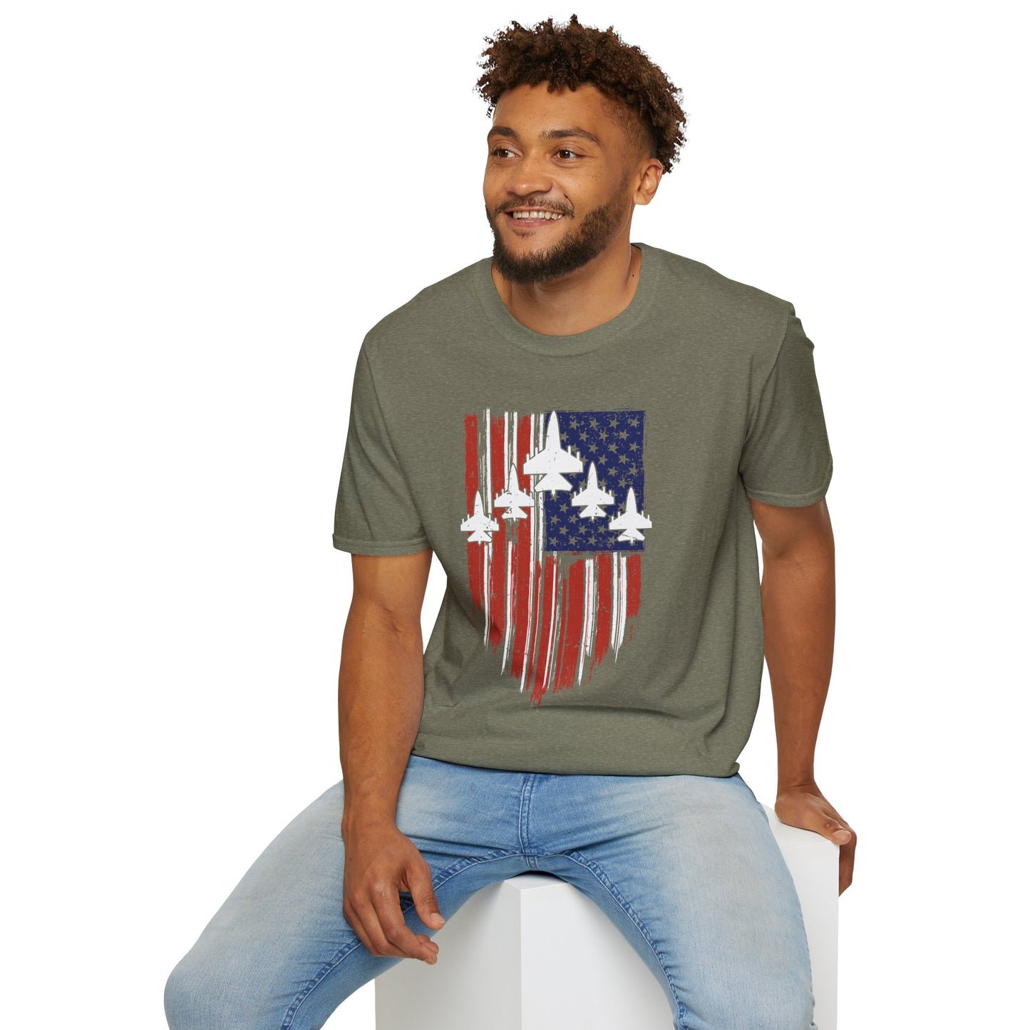 Unisex T-Shirt Jet Flag USA Military Patriotic Shield 4th of July