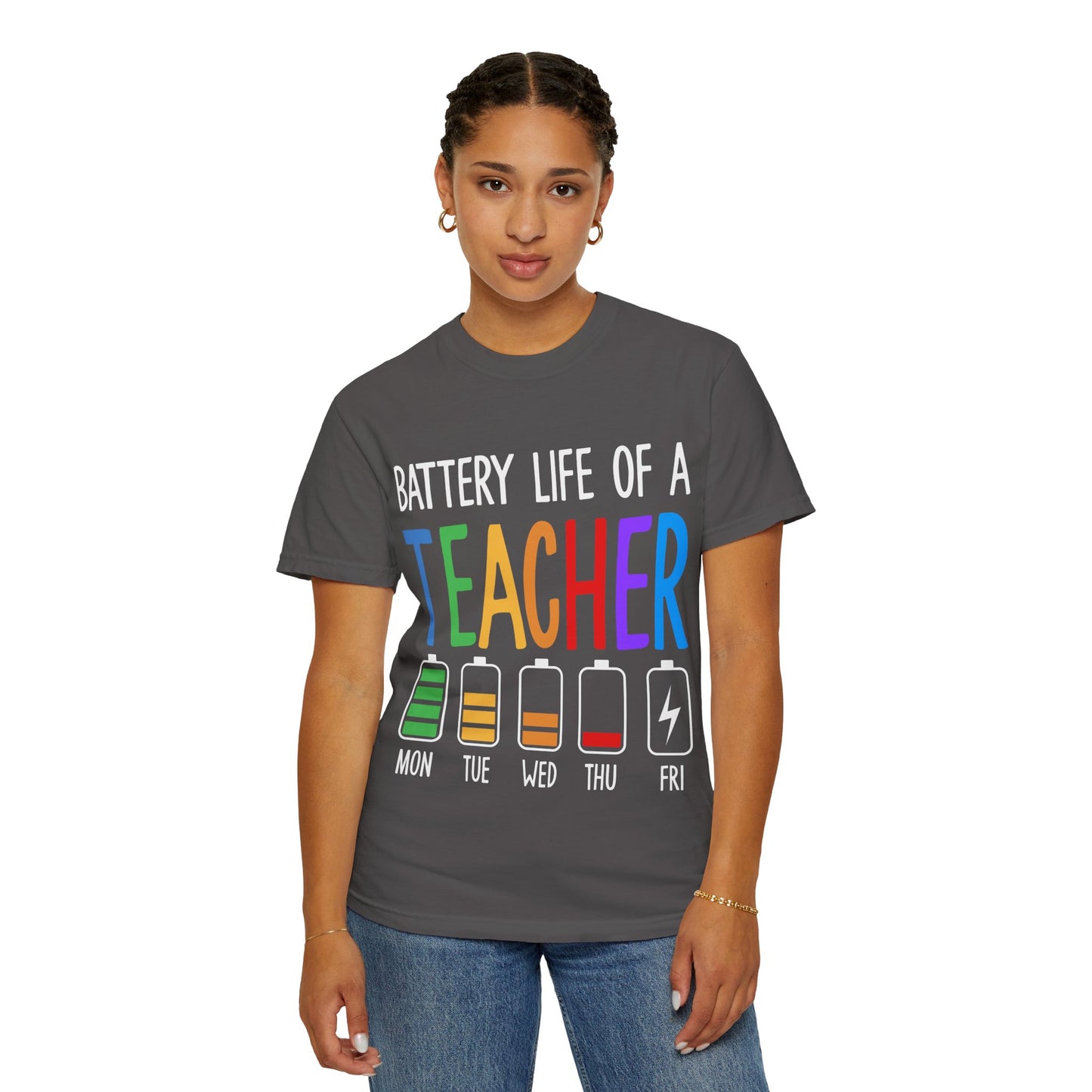 Battery Life of a Teacher T-Shirt - Battery Life of a Teacher - Gift for Educators, Teacher Appreciation, Back to School, Fun Classroom Shirt
