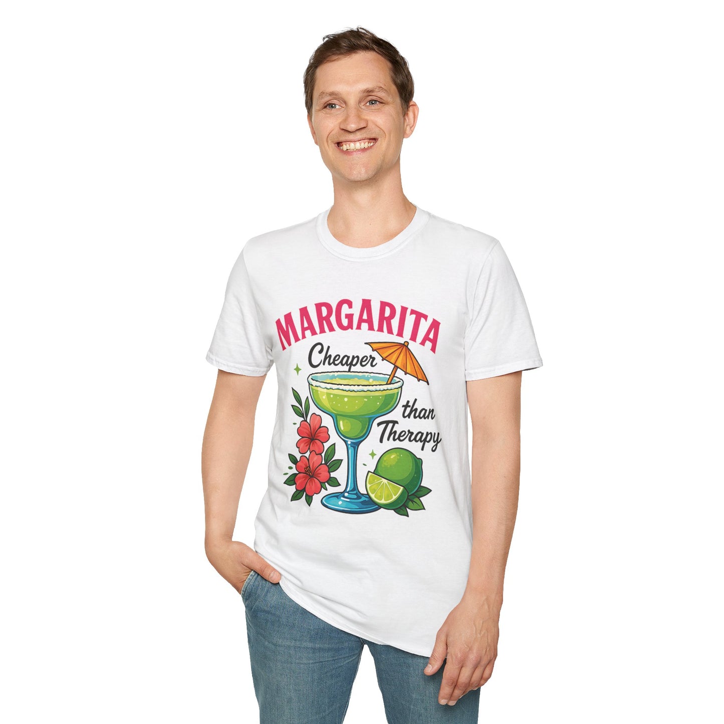 Margarita Lovers T-Shirt, Cheaper than Therapy Tee, Cocktail Humor Shirt, Unisex Softstyle Tee, Perfect Gift for Parties, Summer Vibes - To Be Designs