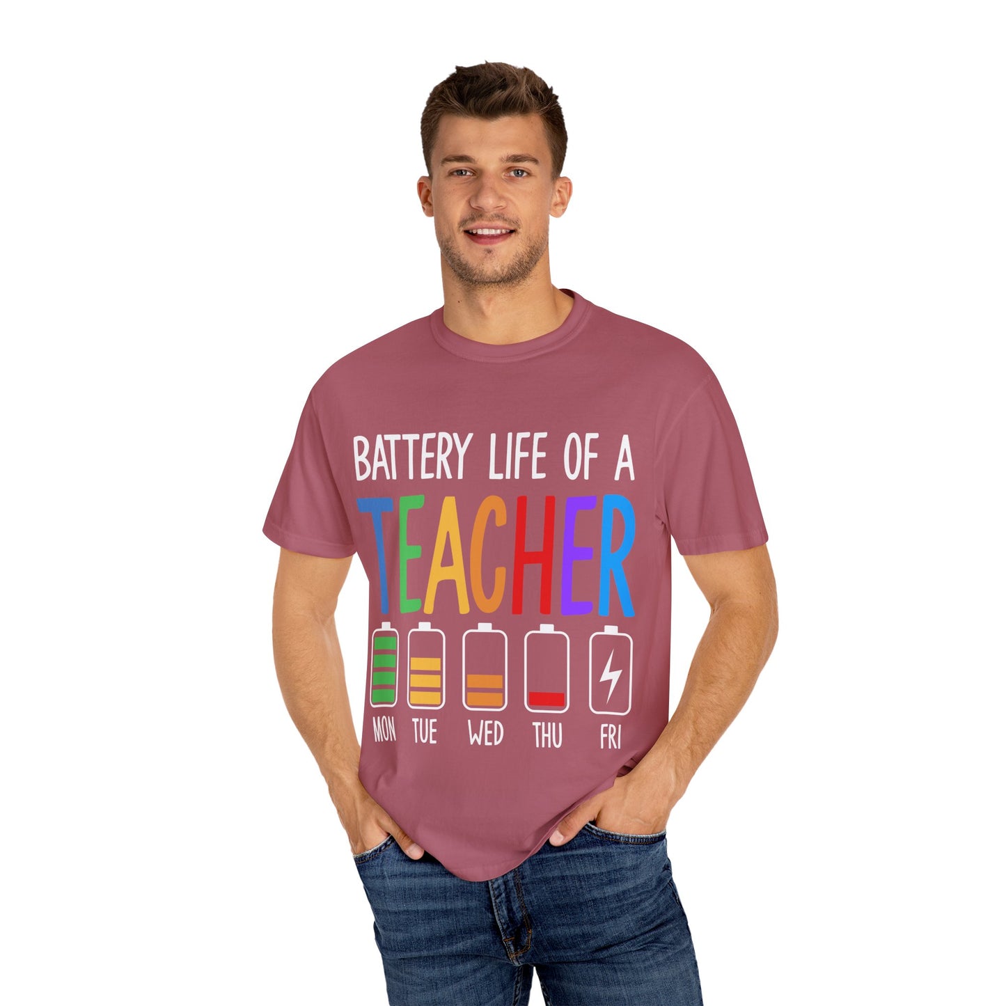 Battery Life of a Teacher T-Shirt - Battery Life of a Teacher - Gift for Educators, Teacher Appreciation, Back to School, Fun Classroom Shirt