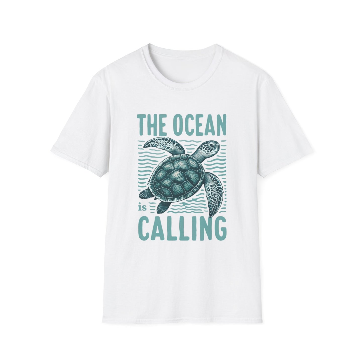 Ocean Calling Unisex Softstyle T-Shirt, Sea Turtle Tee, Beach Lover Shirt, Gift for Ocean Enthusiasts, Summer Clothing - To Be Designs