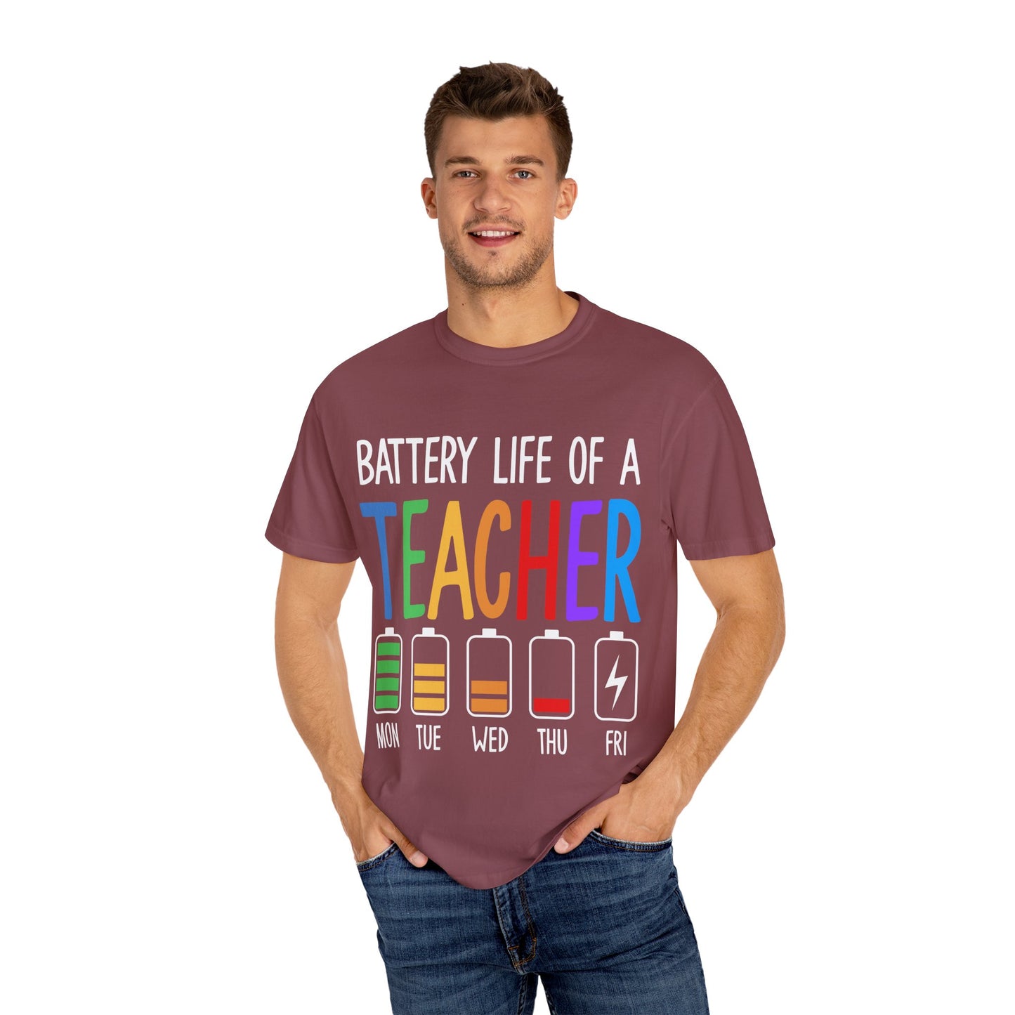 Battery Life of a Teacher T-Shirt - Battery Life of a Teacher - Gift for Educators, Teacher Appreciation, Back to School, Fun Classroom Shirt