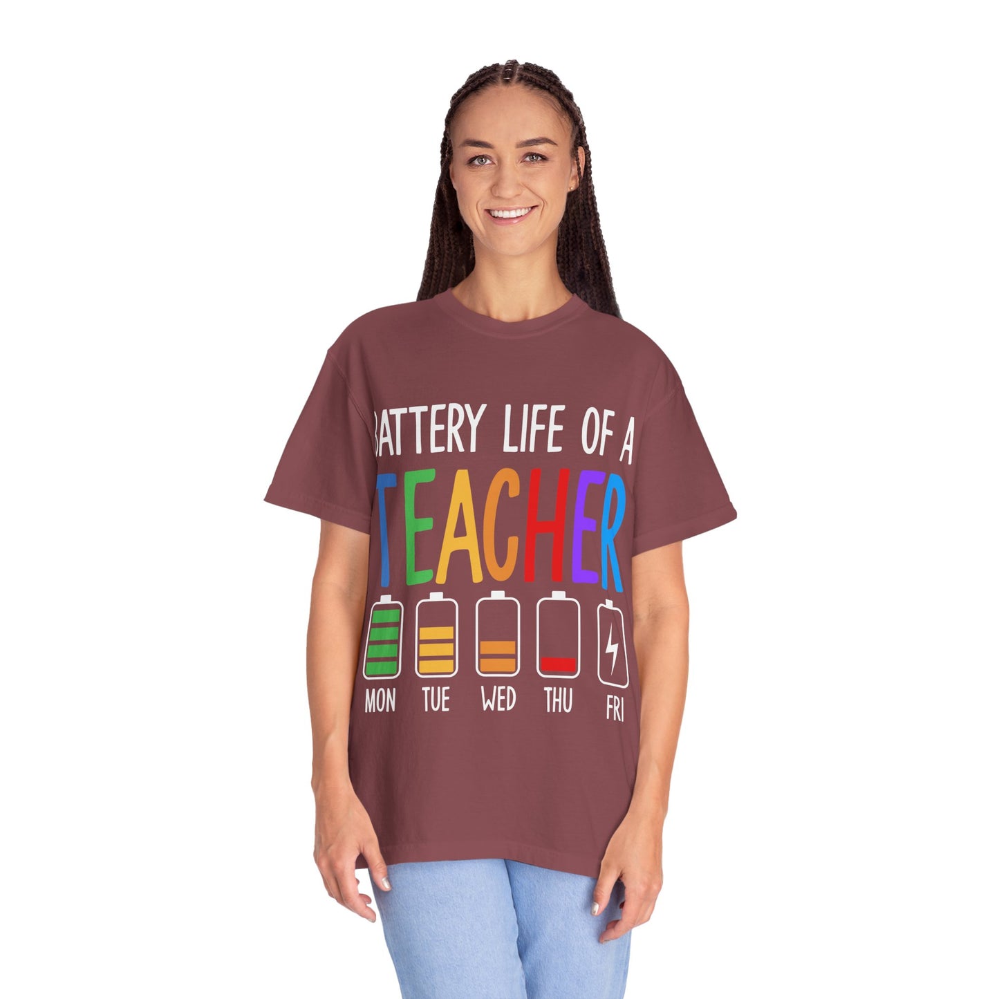 Battery Life of a Teacher T-Shirt - Battery Life of a Teacher - Gift for Educators, Teacher Appreciation, Back to School, Fun Classroom Shirt