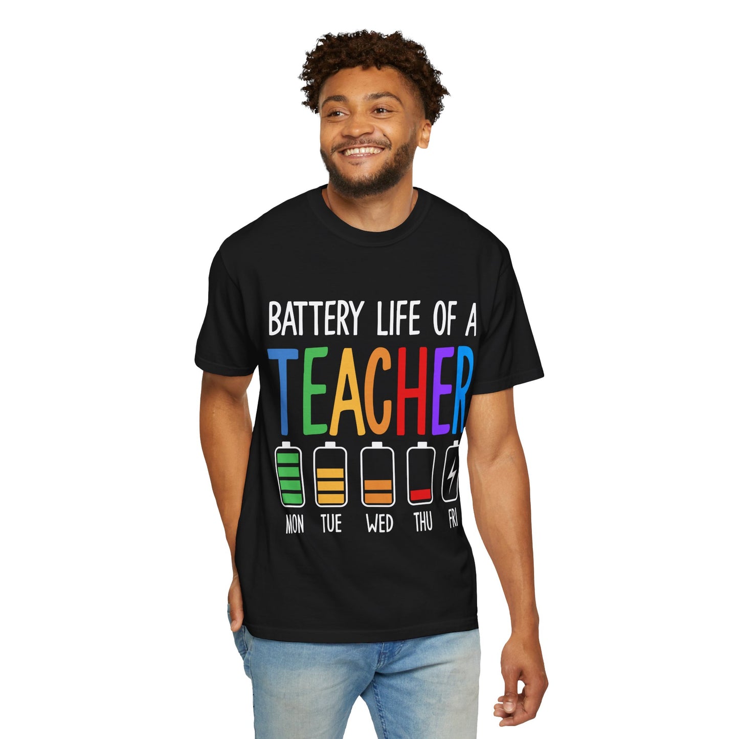 Battery Life of a Teacher T-Shirt - Battery Life of a Teacher - Gift for Educators, Teacher Appreciation, Back to School, Fun Classroom Shirt