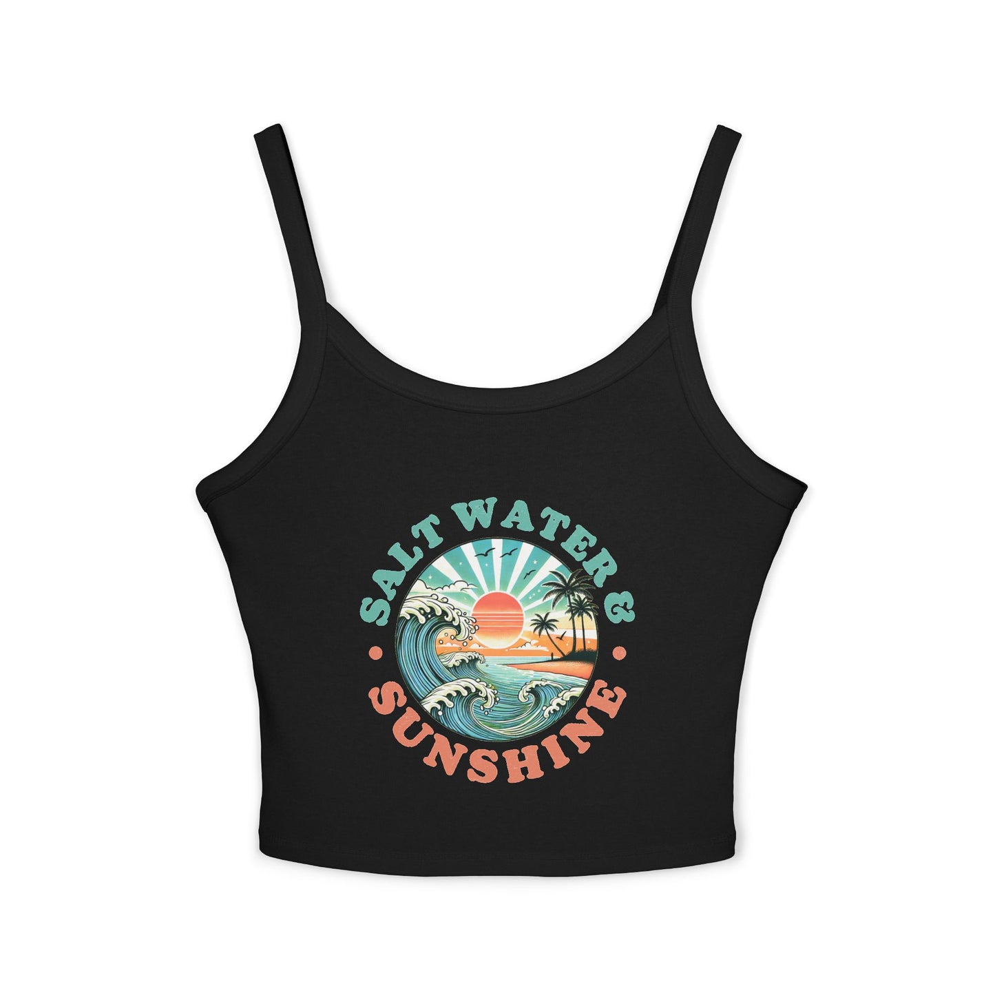 Women's Spaghetti Strap Tank Top - Salt Water & Sunshine Graphic, Summer Beachwear, Vacation Outfit, Casual Wear, Gift for Her - To Be Designs