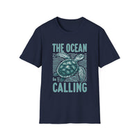 Ocean Calling Unisex Softstyle T-Shirt, Sea Turtle Tee, Beach Lover Shirt, Gift for Ocean Enthusiasts, Summer Clothing - To Be Designs