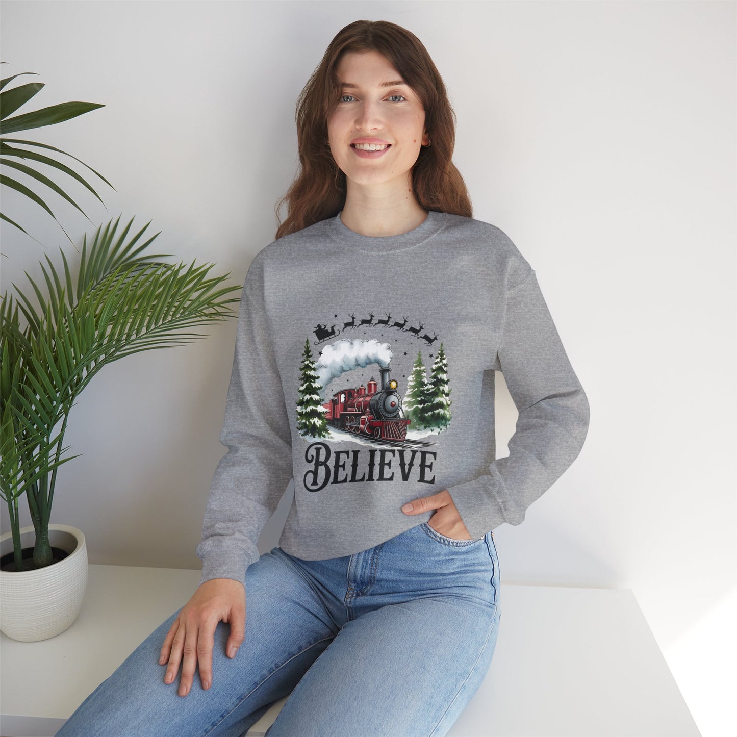 Believe Holiday Sweatshirt — Vintage Train Christmas Crewneck