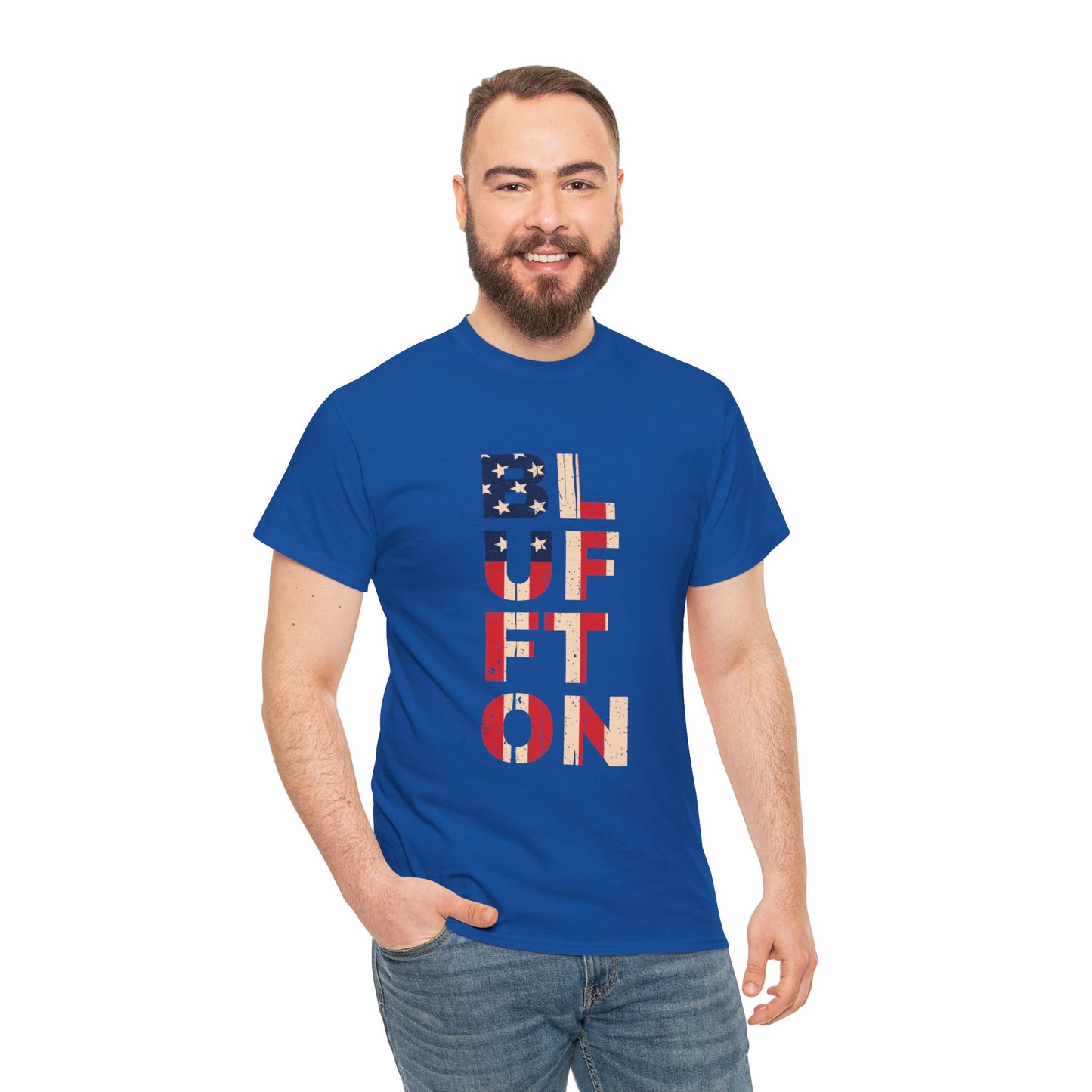 Bluffton South Carolina, Patriotic Unisex Heavy Cotton Tee, Casual Wear, Gift for Independence Day, Everyday Fashion, USA Pride Shirt