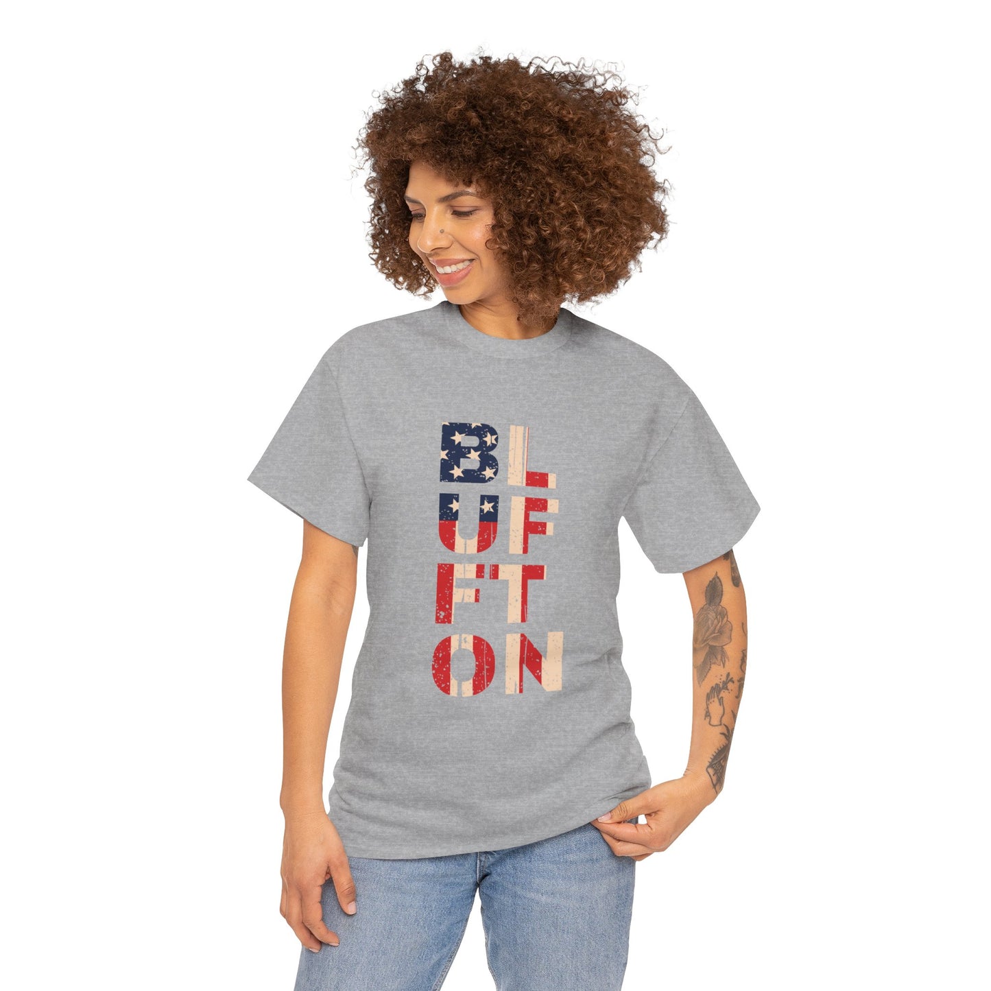 Bluffton South Carolina, Patriotic Unisex Heavy Cotton Tee, Casual Wear, Gift for Independence Day, Everyday Fashion, USA Pride Shirt