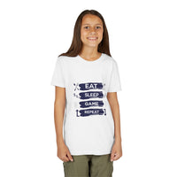 Eat, Sleep, Game, Repeat Youth Gamer Tee | Eat Sleep Game Repeat | Perfect for Birthdays, Gaming Events, Casual Wear, Holidays, and Everyday Fun