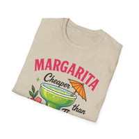 Margarita Lovers T-Shirt, Cheaper than Therapy Tee, Cocktail Humor Shirt, Unisex Softstyle Tee, Perfect Gift for Parties, Summer Vibes - To Be Designs