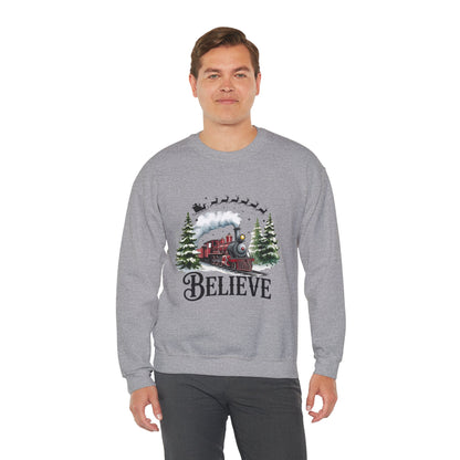 Believe Holiday Sweatshirt — Vintage Train Christmas Crewneck