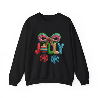 Jolly Holiday Crewneck Sweatshirt — Colorful Knit Ornament & Snowflake Christmas Sweatshirt
