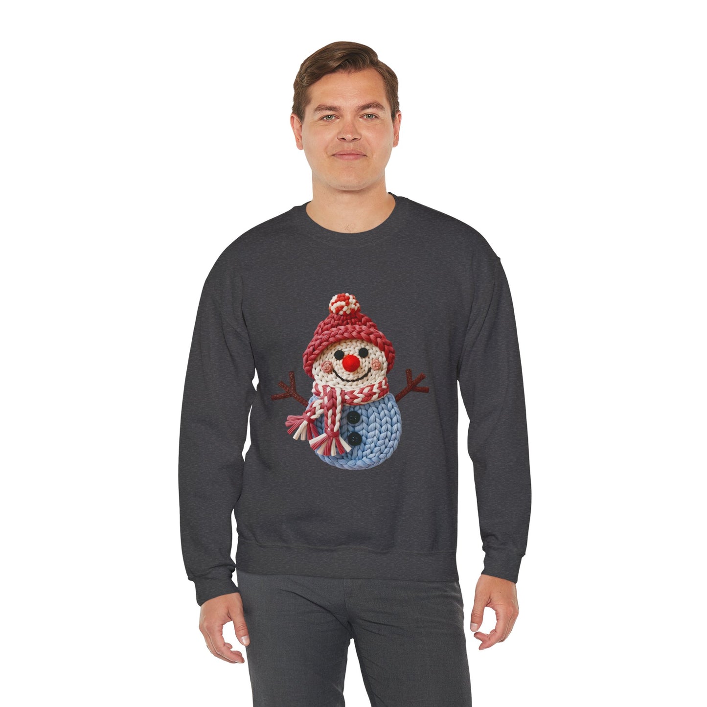 Snowman Knit Crewneck Sweatshirt — Cute Holiday Snowman Graphic
