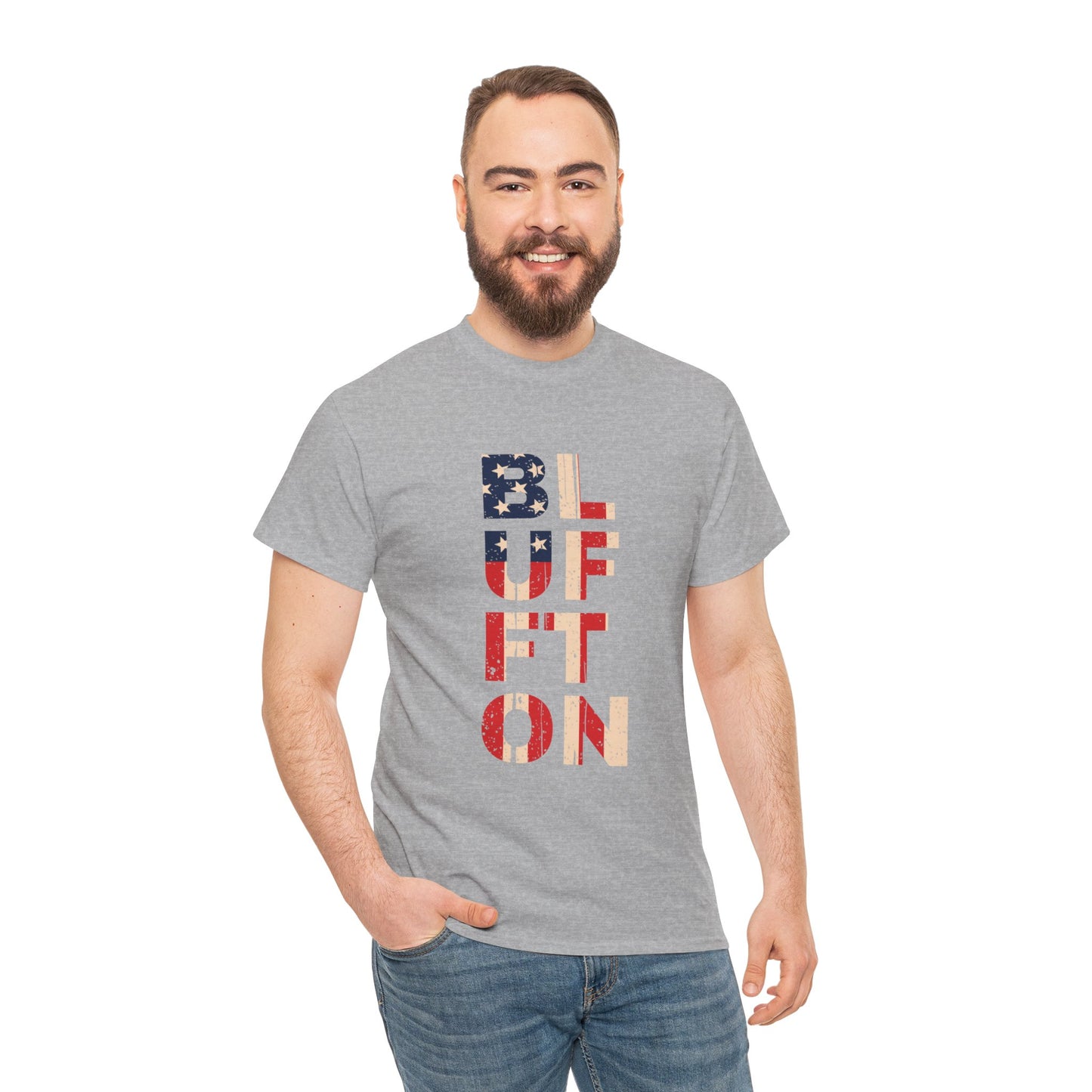 Bluffton South Carolina, Patriotic Unisex Heavy Cotton Tee, Casual Wear, Gift for Independence Day, Everyday Fashion, USA Pride Shirt