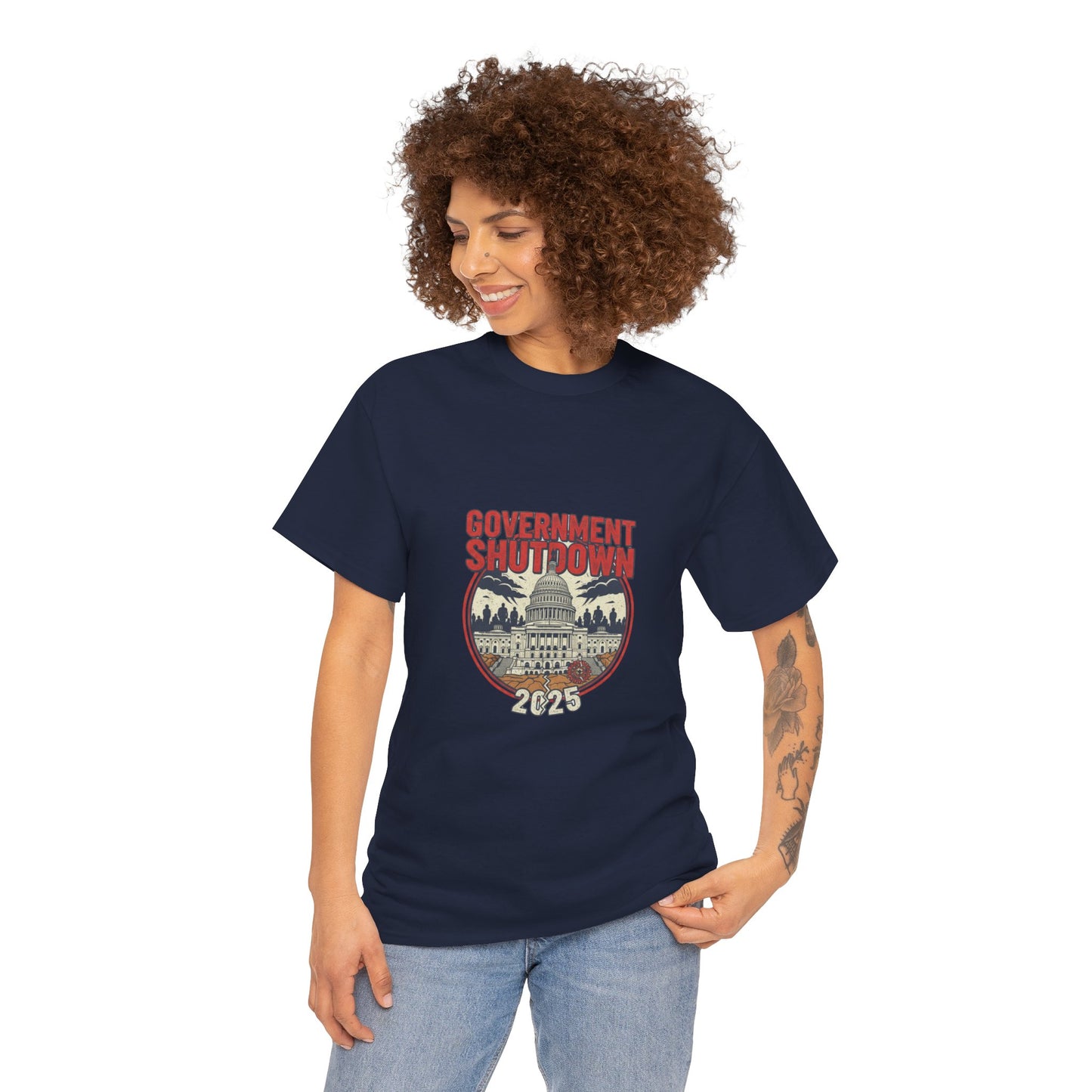 Government Shutdown Unisex Heavy Cotton Tee, Casual Wear, Political Statement, Gift for Activists, Unisex Graphic Tee