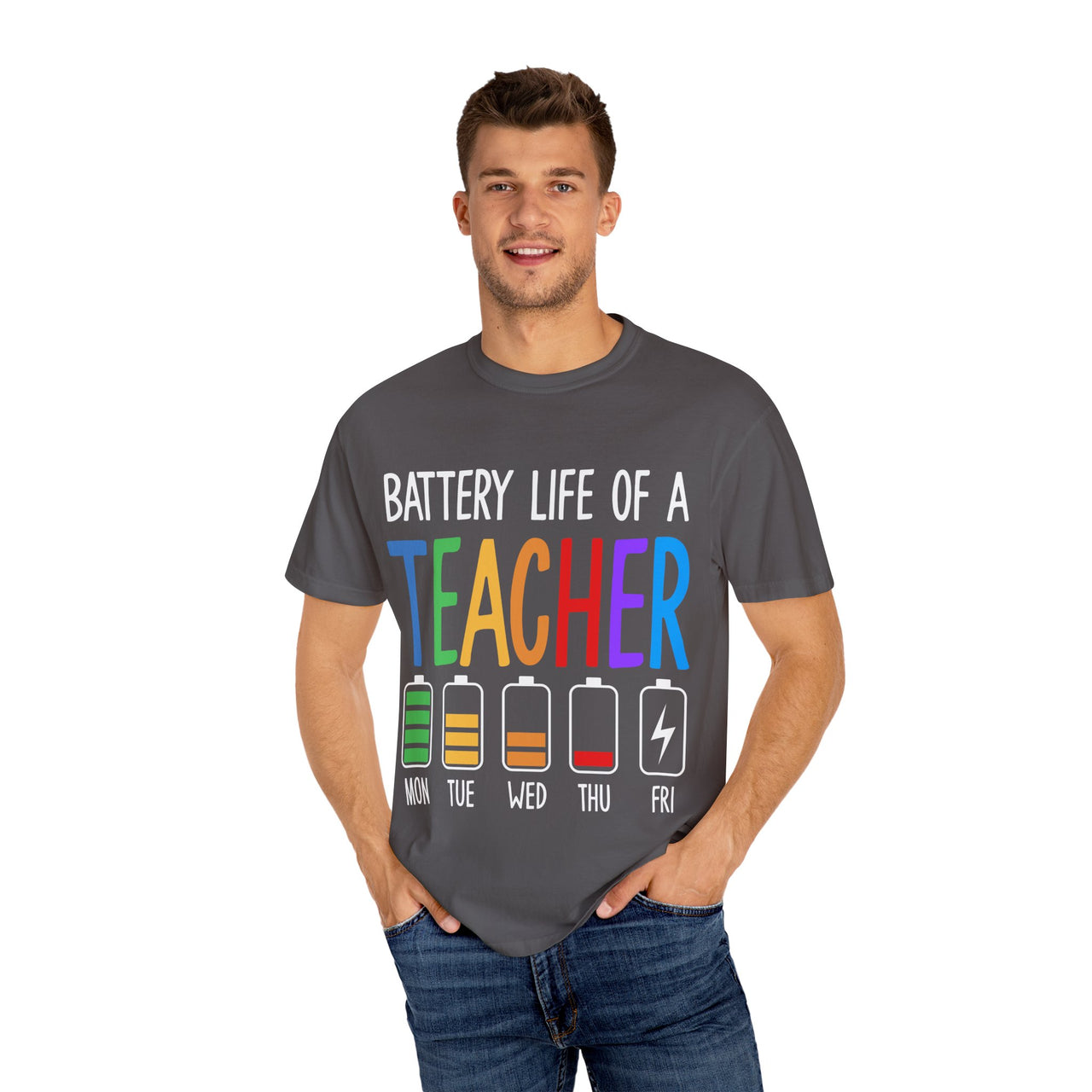 Battery Life of a Teacher T-Shirt - Battery Life of a Teacher - Gift for Educators, Teacher Appreciation, Back to School, Fun Classroom Shirt