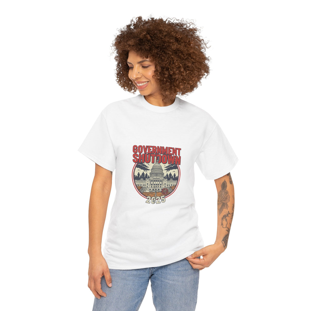 Government Shutdown Unisex Heavy Cotton Tee, Casual Wear, Political Statement, Gift for Activists, Unisex Graphic Tee