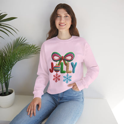 Jolly Holiday Crewneck Sweatshirt — Colorful Knit Ornament & Snowflake Christmas Sweatshirt