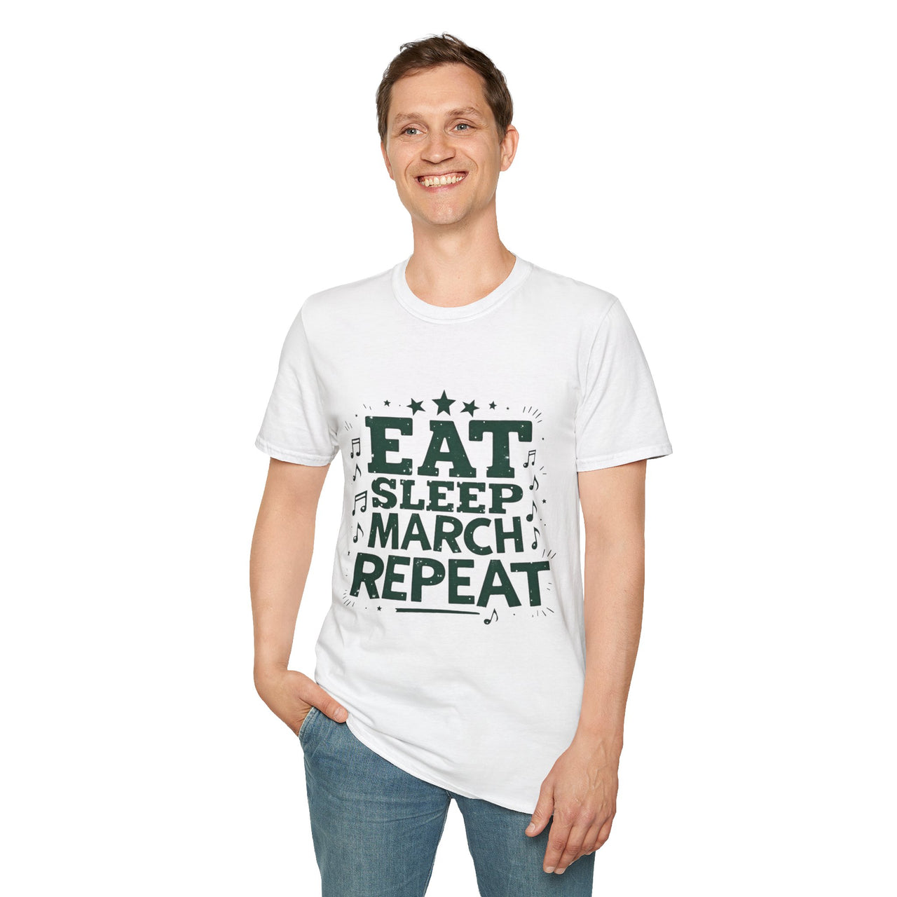 Marching Band Unisex T-Shirt - Eat Sleep March Repeat Design