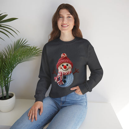 Snowman Knit Crewneck Sweatshirt — Cute Holiday Snowman Graphic
