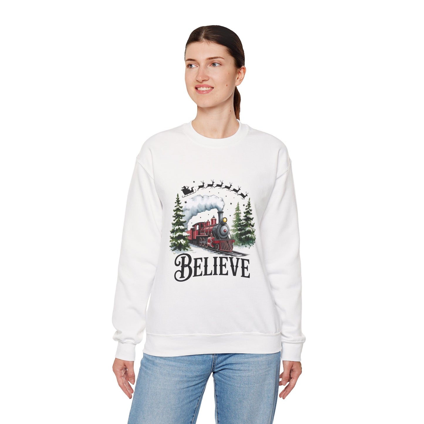 Believe Holiday Sweatshirt — Vintage Train Christmas Crewneck