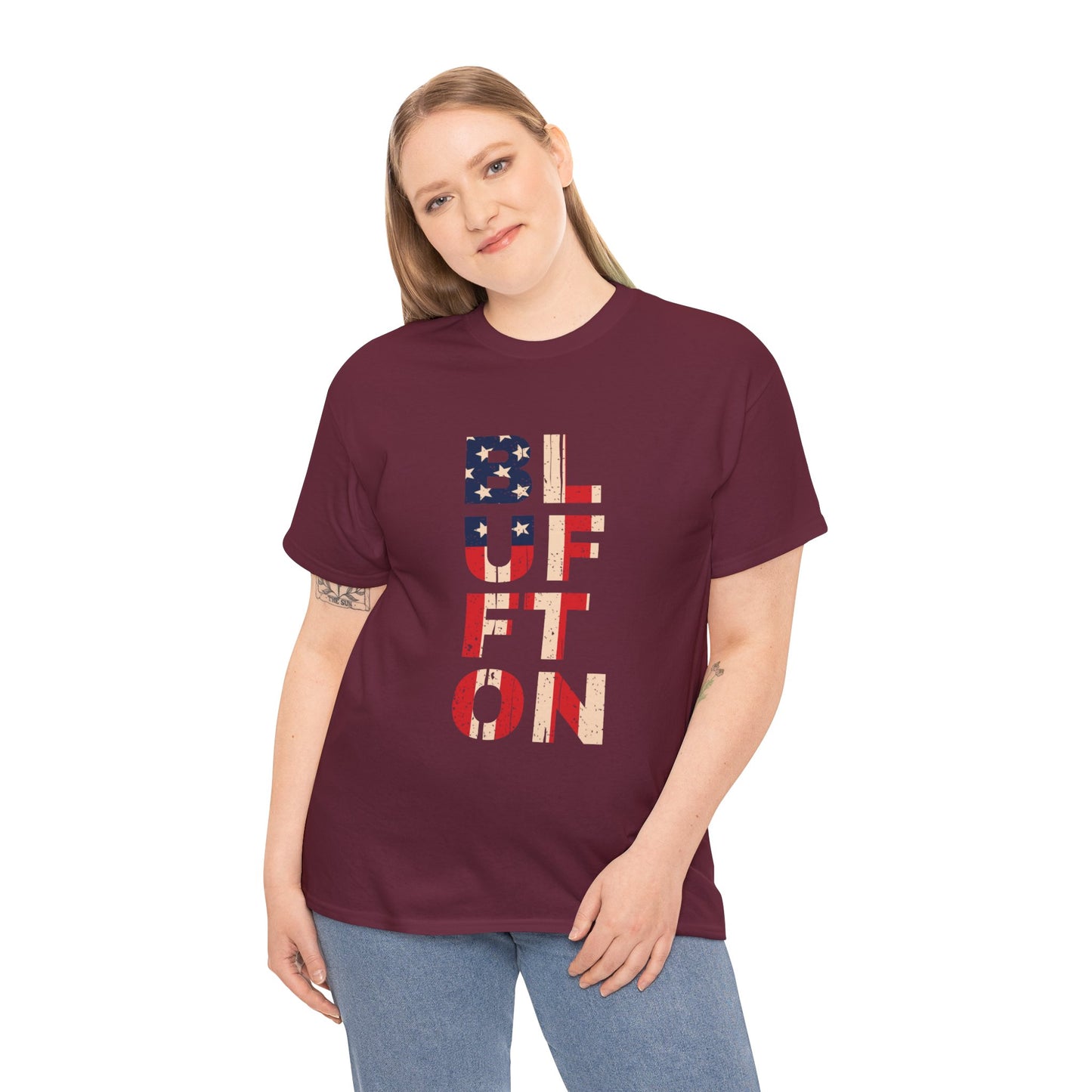 Bluffton South Carolina, Patriotic Unisex Heavy Cotton Tee, Casual Wear, Gift for Independence Day, Everyday Fashion, USA Pride Shirt
