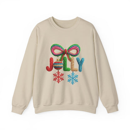 Jolly Holiday Crewneck Sweatshirt — Colorful Knit Ornament & Snowflake Christmas Sweatshirt