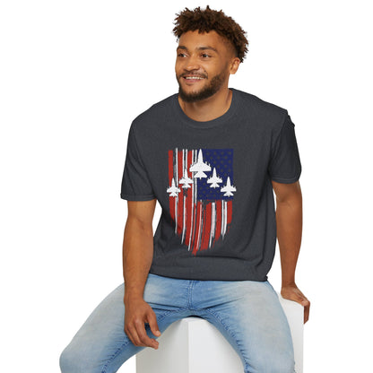 Unisex T-Shirt Jet Flag USA Military Patriotic Shield 4th of July