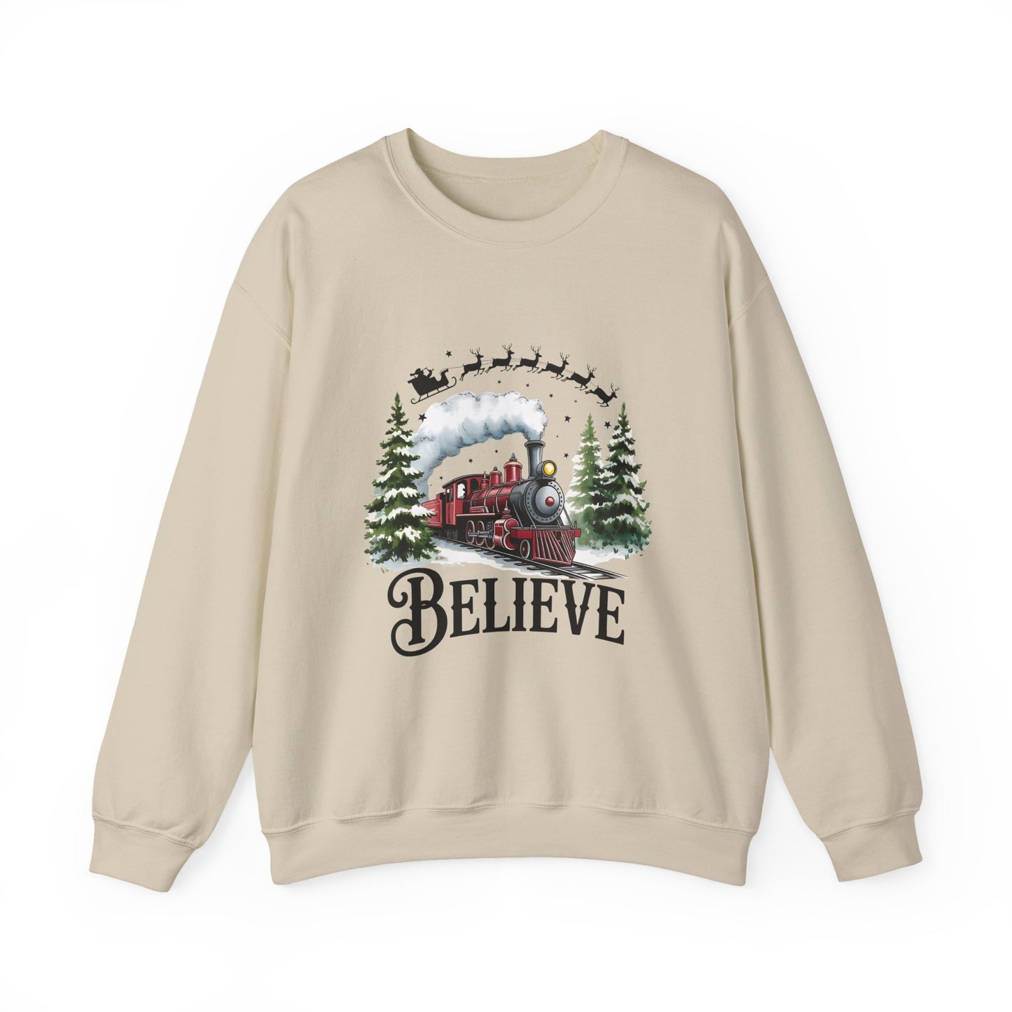 Believe Holiday Sweatshirt — Vintage Train Christmas Crewneck