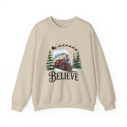 Believe Holiday Sweatshirt — Vintage Train Christmas Crewneck