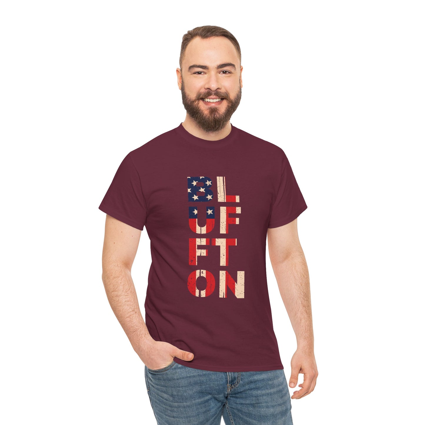 Bluffton South Carolina, Patriotic Unisex Heavy Cotton Tee, Casual Wear, Gift for Independence Day, Everyday Fashion, USA Pride Shirt