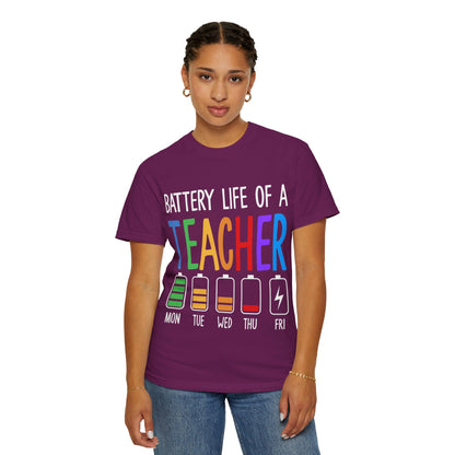 Battery Life of a Teacher T-Shirt - Battery Life of a Teacher - Gift for Educators, Teacher Appreciation, Back to School, Fun Classroom Shirt