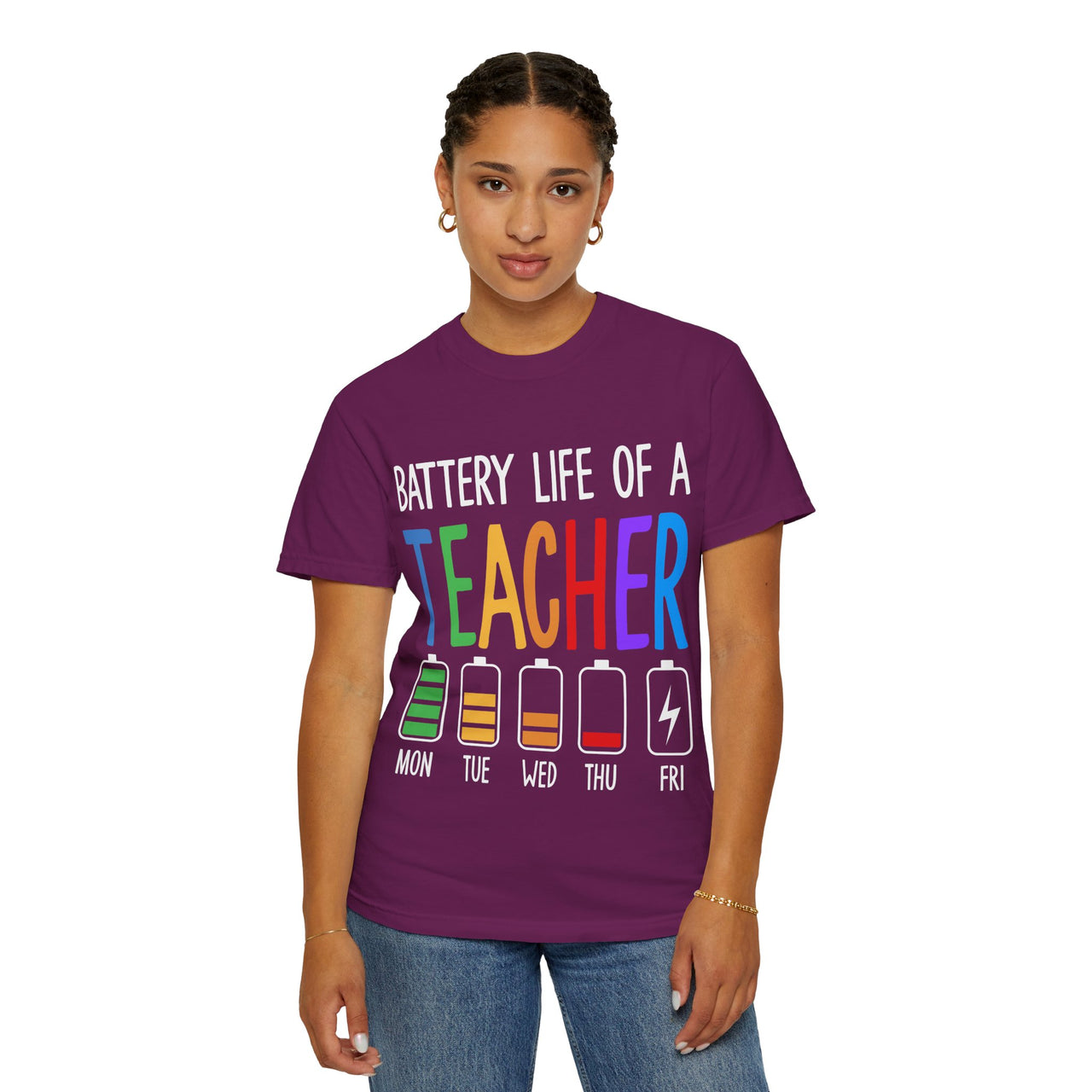 Battery Life of a Teacher T-Shirt - Battery Life of a Teacher - Gift for Educators, Teacher Appreciation, Back to School, Fun Classroom Shirt