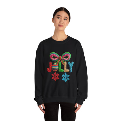 Jolly Holiday Crewneck Sweatshirt — Colorful Knit Ornament & Snowflake Christmas Sweatshirt