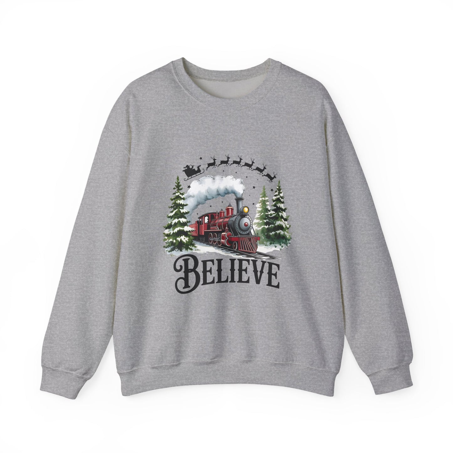Believe Holiday Sweatshirt — Vintage Train Christmas Crewneck