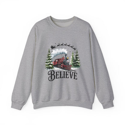 Believe Holiday Sweatshirt — Vintage Train Christmas Crewneck