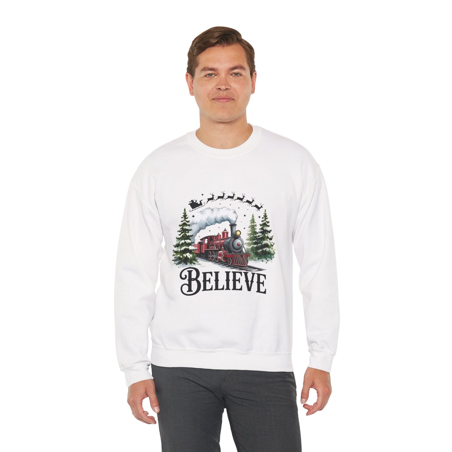 Believe Holiday Sweatshirt — Vintage Train Christmas Crewneck