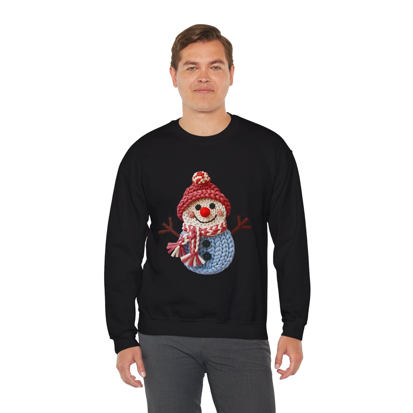 Snowman Knit Crewneck Sweatshirt — Cute Holiday Snowman Graphic