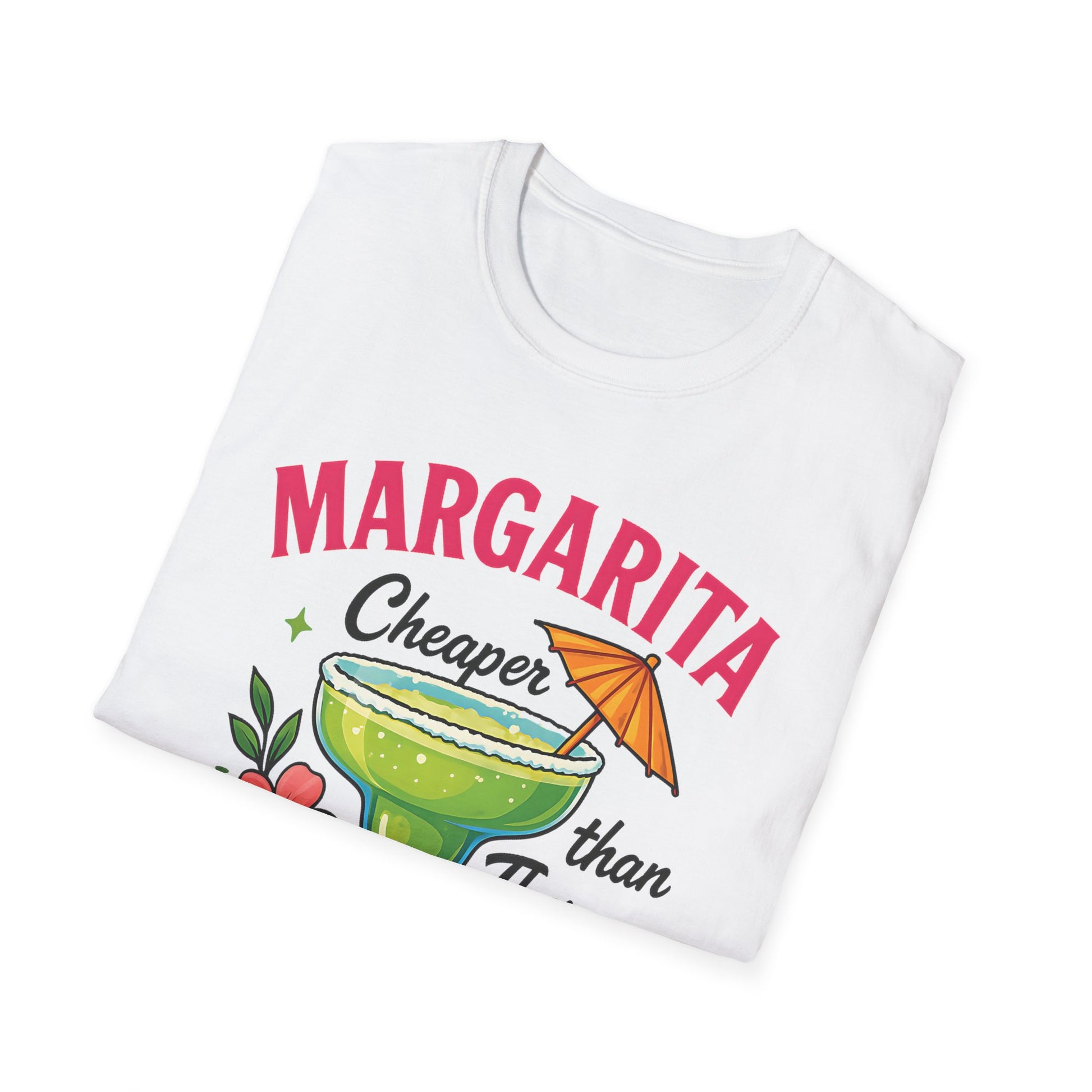 Margarita Lovers T-Shirt, Cheaper than Therapy Tee, Cocktail Humor Shirt, Unisex Softstyle Tee, Perfect Gift for Parties, Summer Vibes - To Be Designs