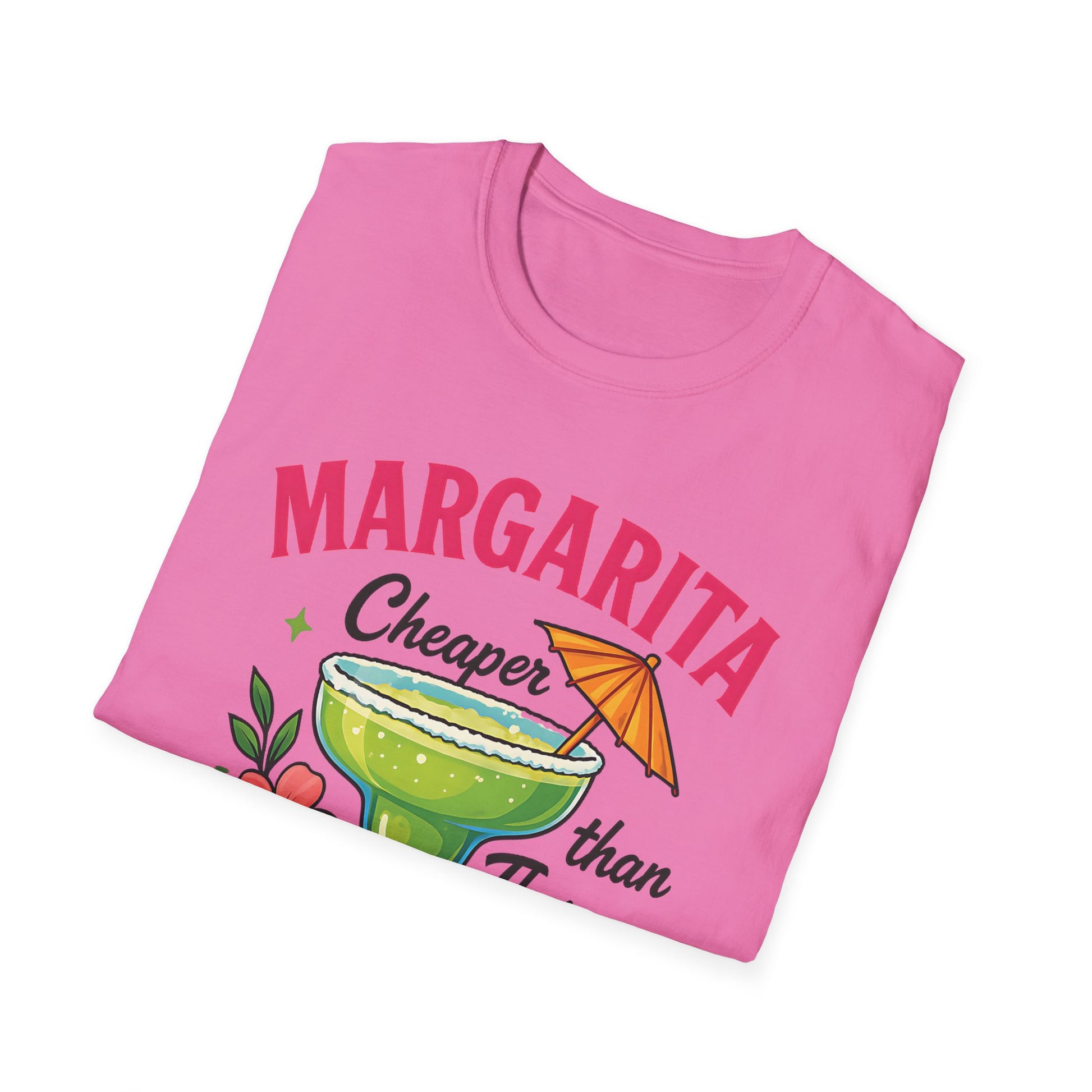 Margarita Lovers T-Shirt, Cheaper than Therapy Tee, Cocktail Humor Shirt, Unisex Softstyle Tee, Perfect Gift for Parties, Summer Vibes - To Be Designs