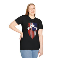 Unisex T-Shirt Jet Flag USA Military Patriotic Shield 4th of July