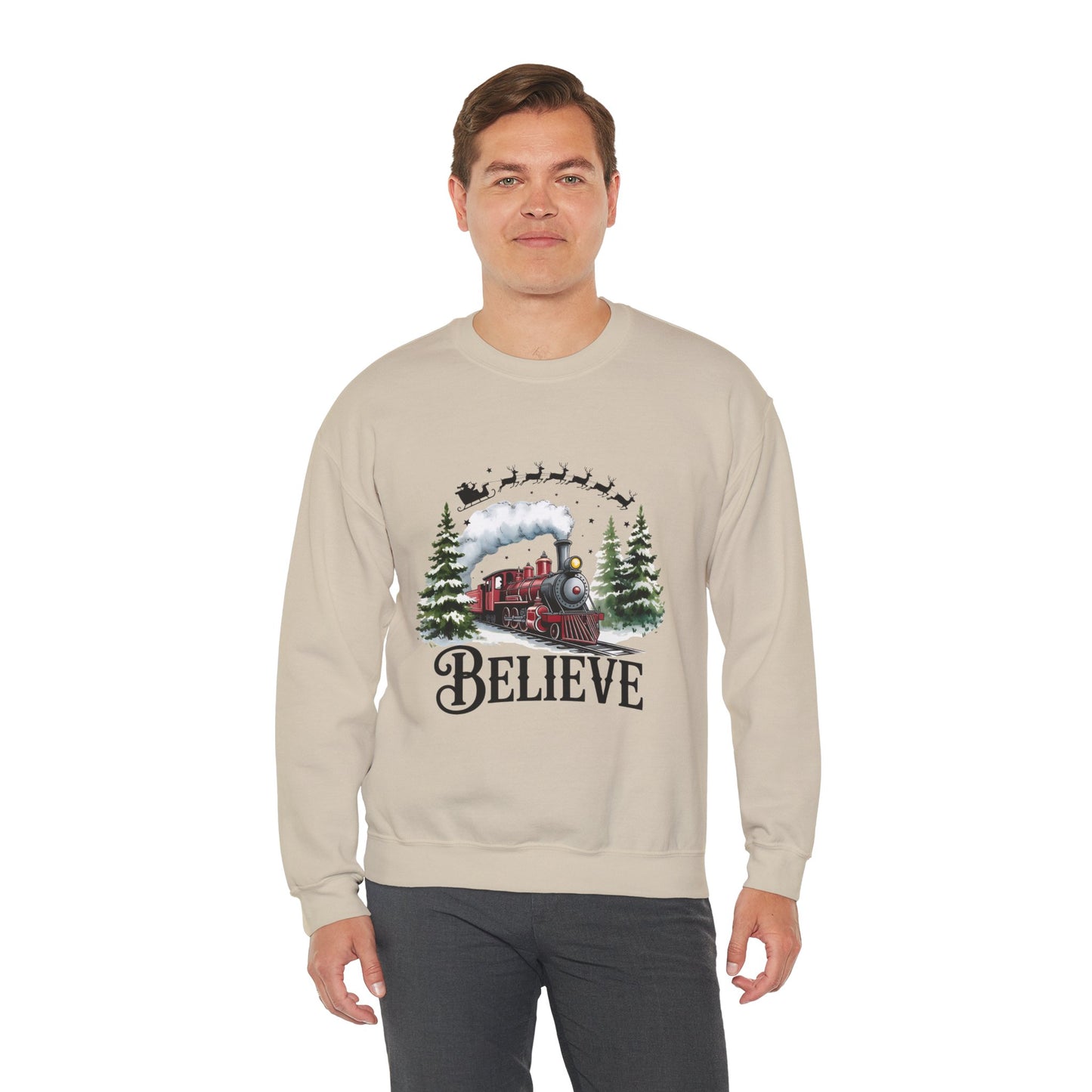 Believe Holiday Sweatshirt — Vintage Train Christmas Crewneck