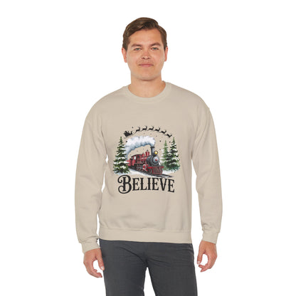 Believe Holiday Sweatshirt — Vintage Train Christmas Crewneck